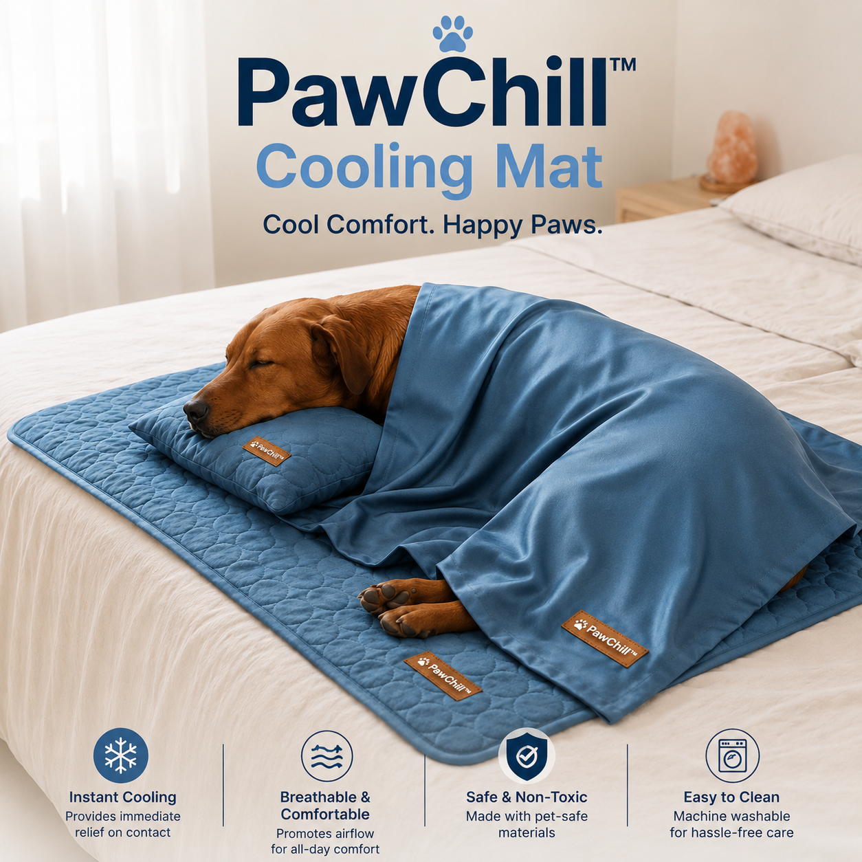 Dog resting on the blue PawChill cooling mat